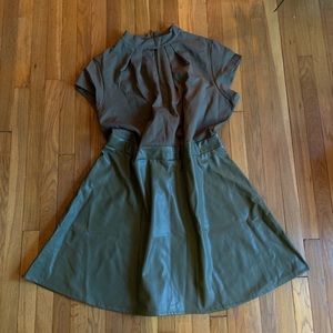 Olive Plus Size Dress with Faux Leather Skirt